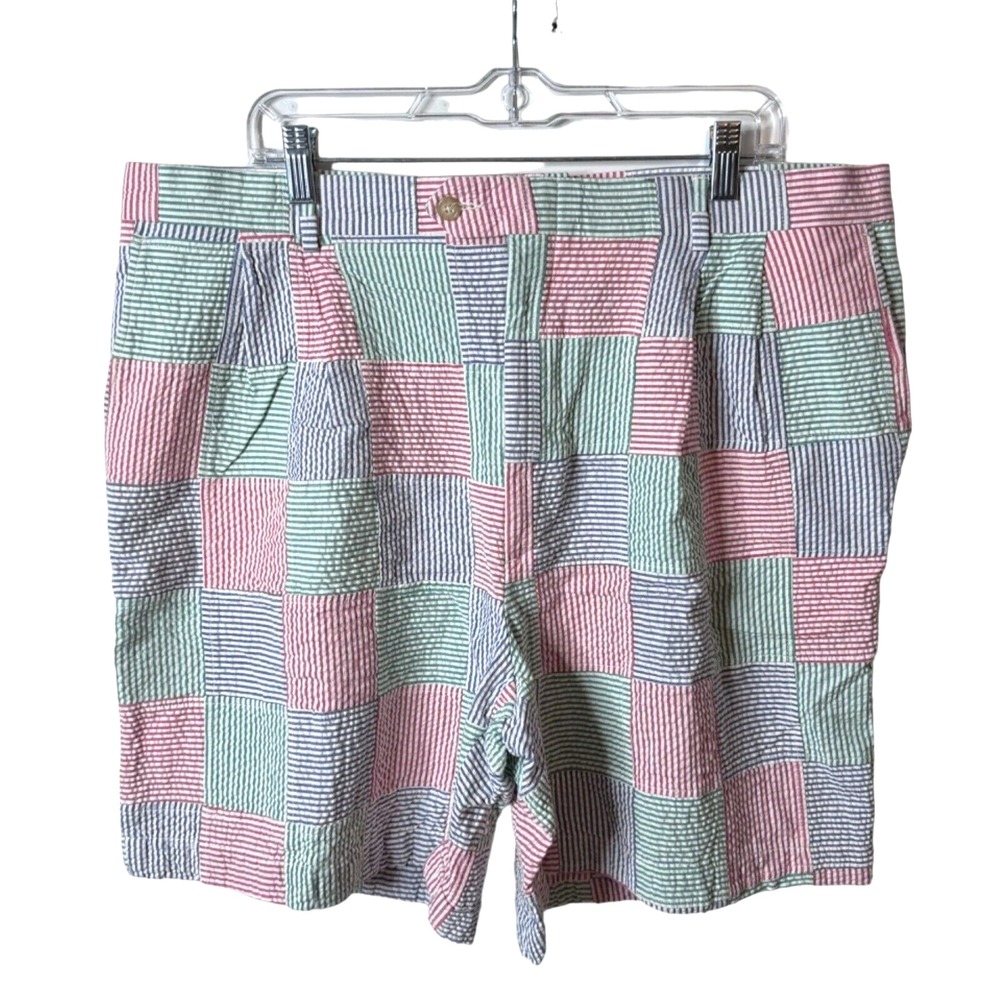 Vtg Berle Mens Shorts Sz 40 Seersucker Patchwork Summer Golf Preppy Red Blue